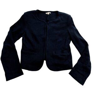 WHISTLES Collarless Jersey Jacket in Navy Blue